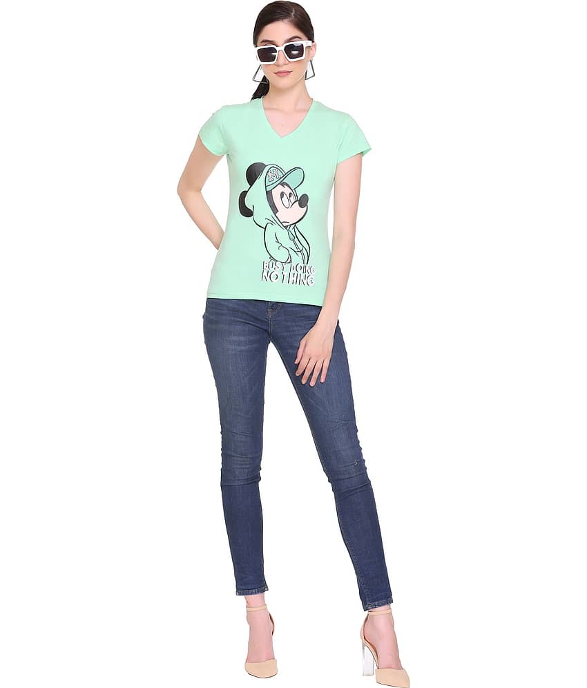 RF RAVES Women Cotton Printed Regular Fit V-Neck T-Shirt ( Lime Green )