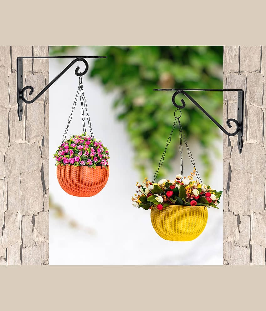 Globus 036 WALL MOUNTED METAL BRACKET SET/2 PCS (SIZE 4.5X5.5 INCH ( 11x14cm) , BLACK FOR HANGING POTS/BIRD FEEDERS/FLOWER BASKETS/PANTERS/LANTERNS/WIND CHIMES FOR INDOOR OR OUTDOOR USE. Plant Container Set