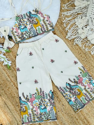 Byzantine Premium EmbroideryWork On Khadi Cotton Fabric Kids Cord-Set-Beige / 0-6 Month