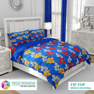 Black Bee  Leaves Print On Blue Base Double Bedsheet With 2 Pillow Covers (208 X 213 Cm)(Bs30-03)