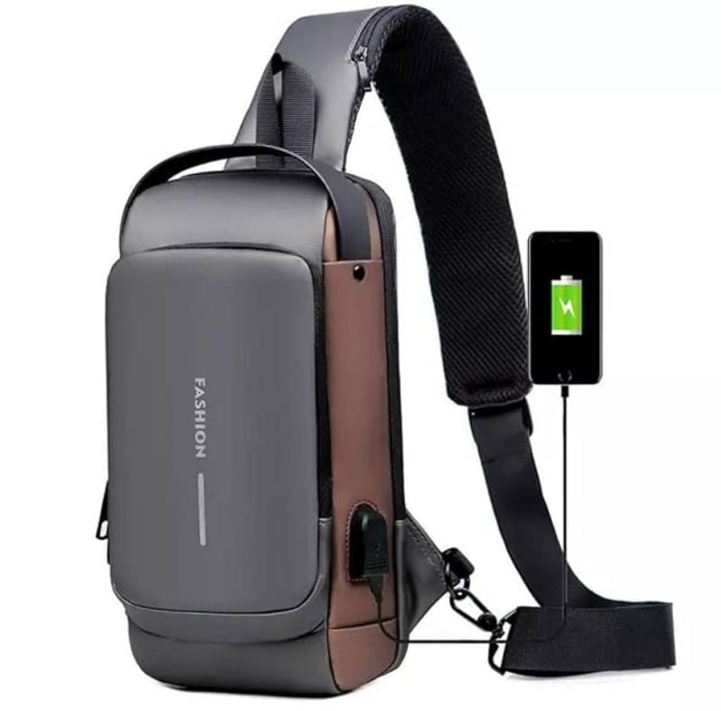 Anti-Theft USB Charging Crossbody Sling Backpack (Grey) | Secure Daily Travel Bag | Casual