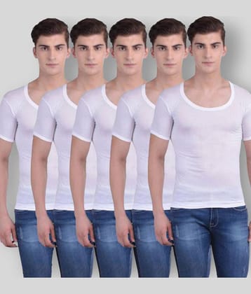 Force NXT Pack of 5 Cotton Half Sleeve vest For Men ( White )