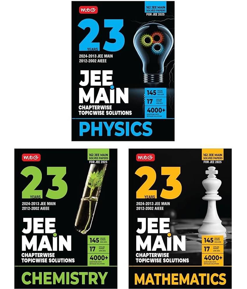 MTG 23 Years JEE MAIN Chapterwise Topicwise (2024-2002) Previous Years Solved Question Papers (PYQs) Physics, Chemistry & Mathematics (Set of 3 Books) - JEE Main PYQ Books For 2025 Exam (162 JEE Main ONLINE & OFFLINE Papers)