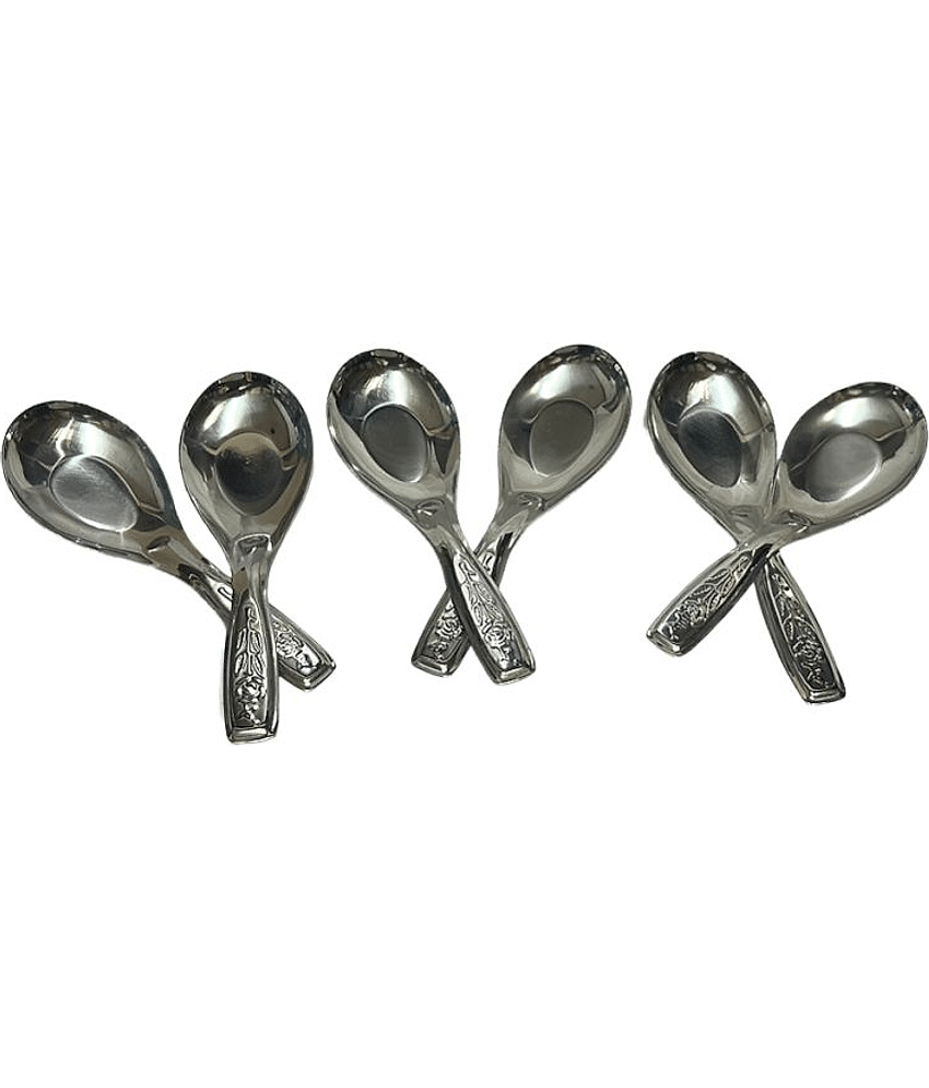 Dynore 6 Pcs Soup Spoons Stainless Steel Soup Spoon Silver ( Pack of 6 )