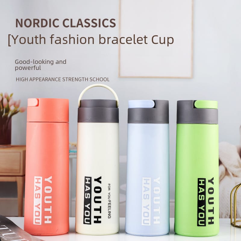 Youth HAS You Glass Water Bottle with Carry Handle Built into Lid and Double Layer Plastic Sleeve  450ml  BPA Free  Eco Friendly and Reusable  Leak Proof Design  Multi Colour (1)