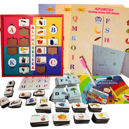 TOYJOS Wooden Educational Kids Learning Kit for Boys Girls | Reusable Sheets, Flash Cards, Cubes, Blocks, Analog Clock Board Games for Early Learning | Montessori Preschool Toys Set (Age 3�6 Years)