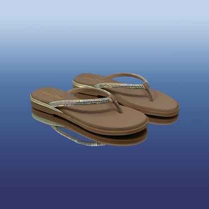 Beige Rhinestone Flip Flops-Beige / 36