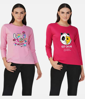 CHOZI Women Cotton Printed Regular Fit Round Neck T-Shirt ( Pink )