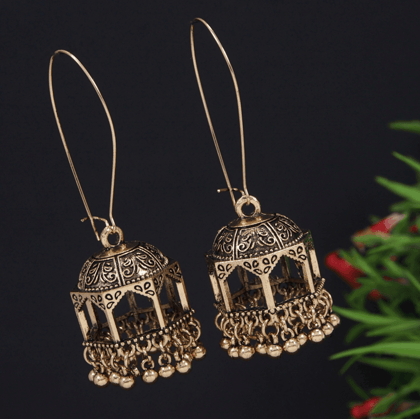 Antique Gold/Silver Plated Temple Shaped Hook Long Earring-