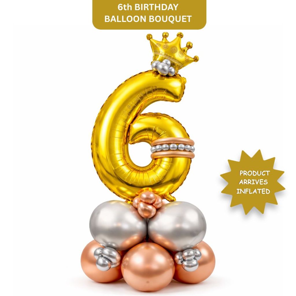 Royal Number 6 Large Golden Balloon Bouquet Arrangement with Small Crown & Silver, Rosegold Latex Balloons - Party and Festive Needs | Buy online on ZillyBuy