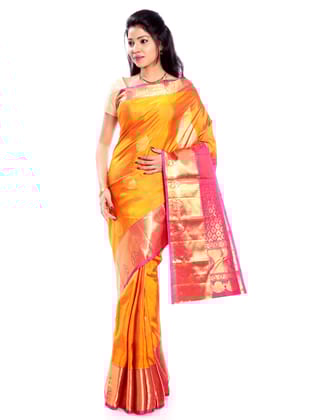Orange Kanchipuram Pure Silk Saree | Indian Wedding Saree