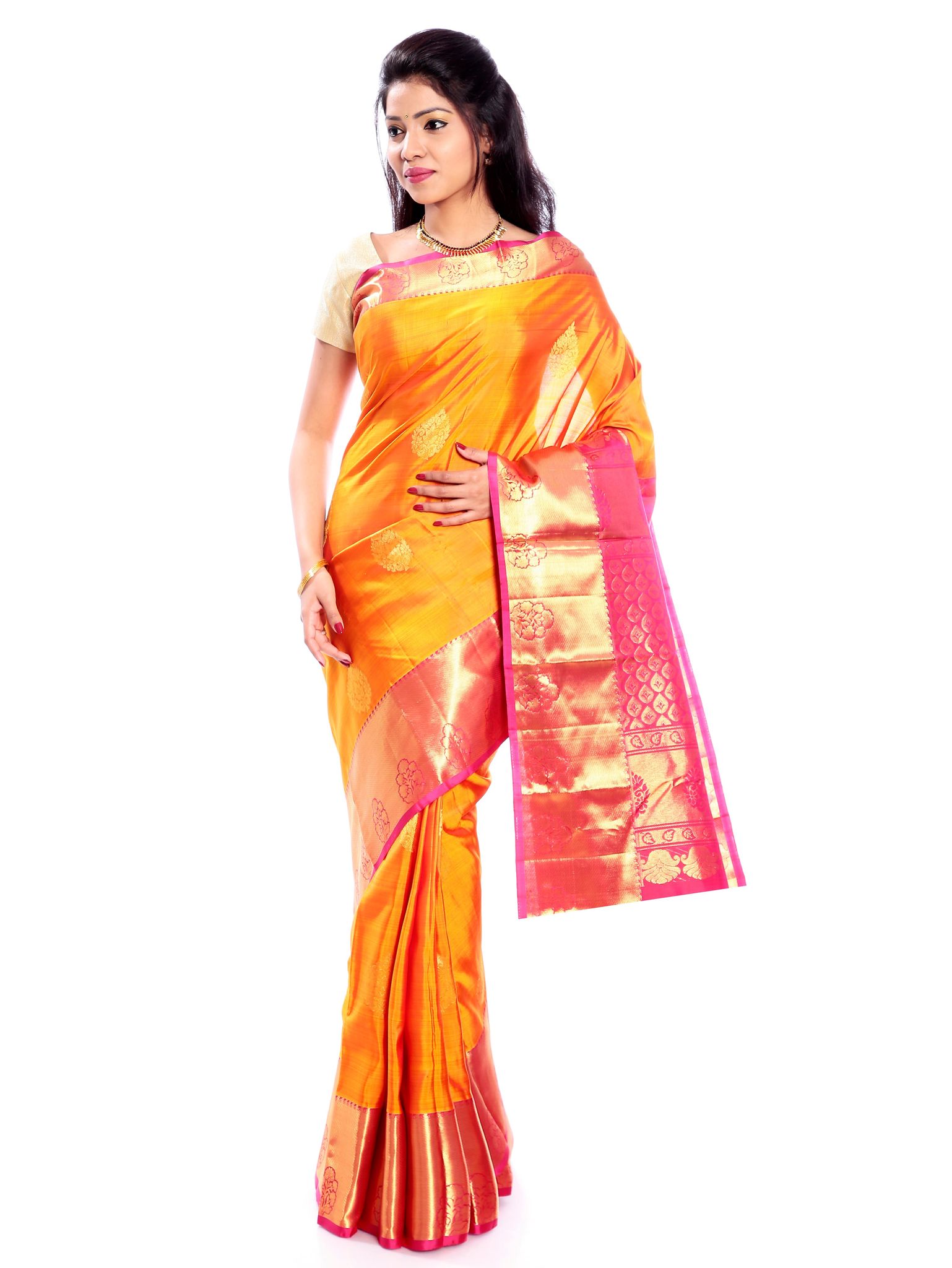 Orange Kanchipuram Pure Silk Saree | Indian Wedding Saree