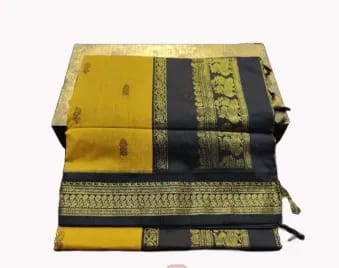 Paithani Silk Cotton Saree Yellow with Black Paithani Silk Cotton Saree Yellow with Black