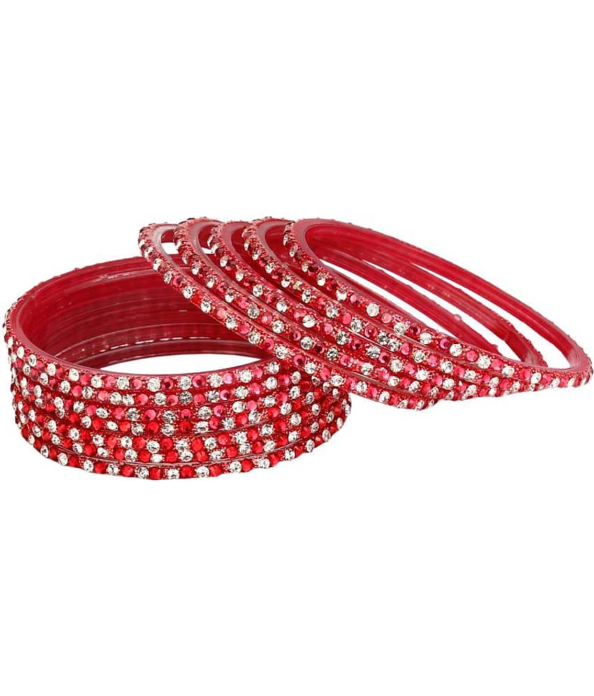 Somil 12 Red Glass Bangle Party Set Fully Ornamented With Colorful Beads & Crystal With Safety Box-EO_2.2