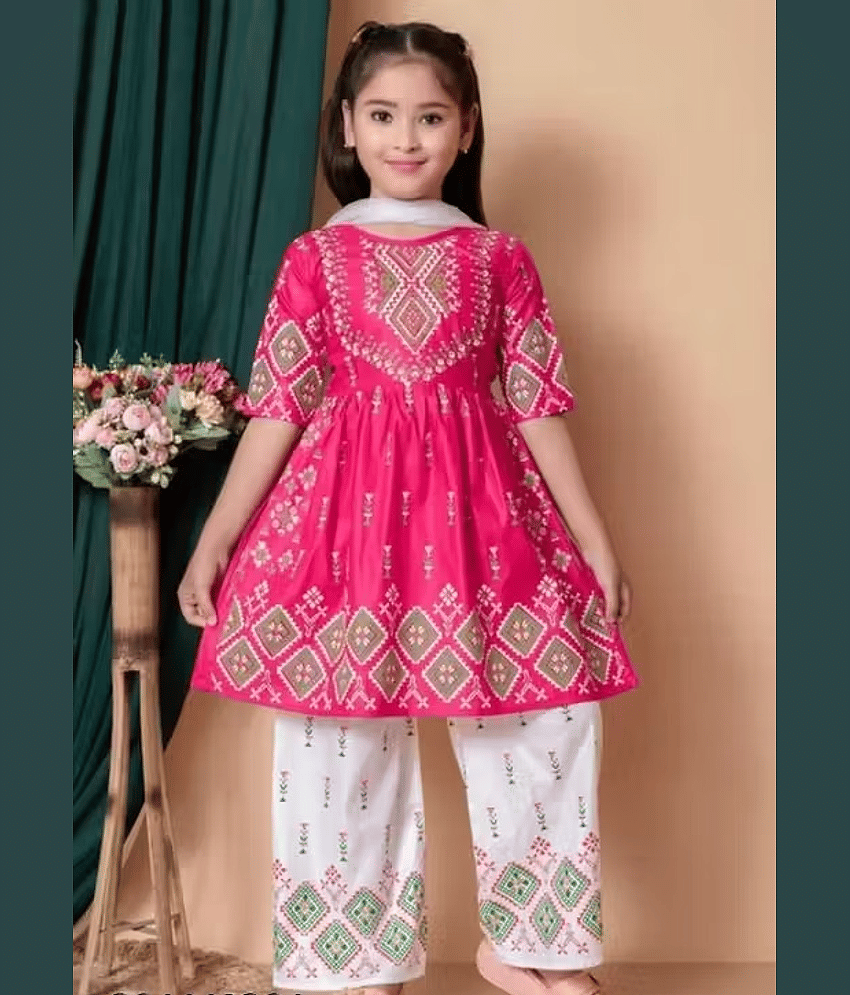 DS DRESSES Girls Cotton Kurti with Pants ( Pack of 1 , Pink )