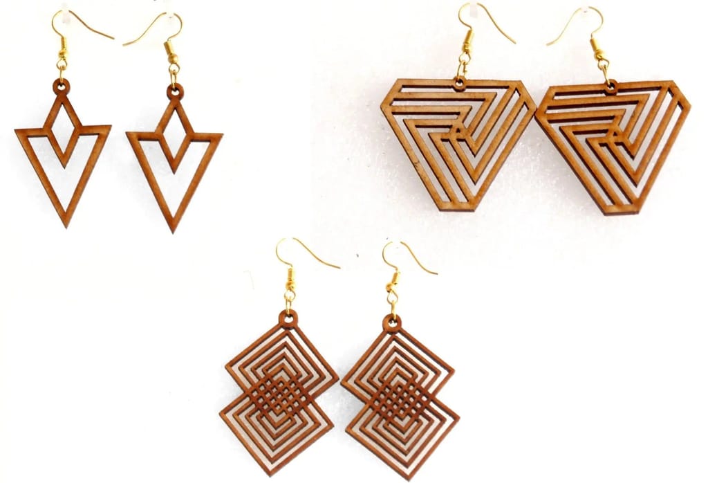Geometric Wooden Earrings - Lightweight and Stylish