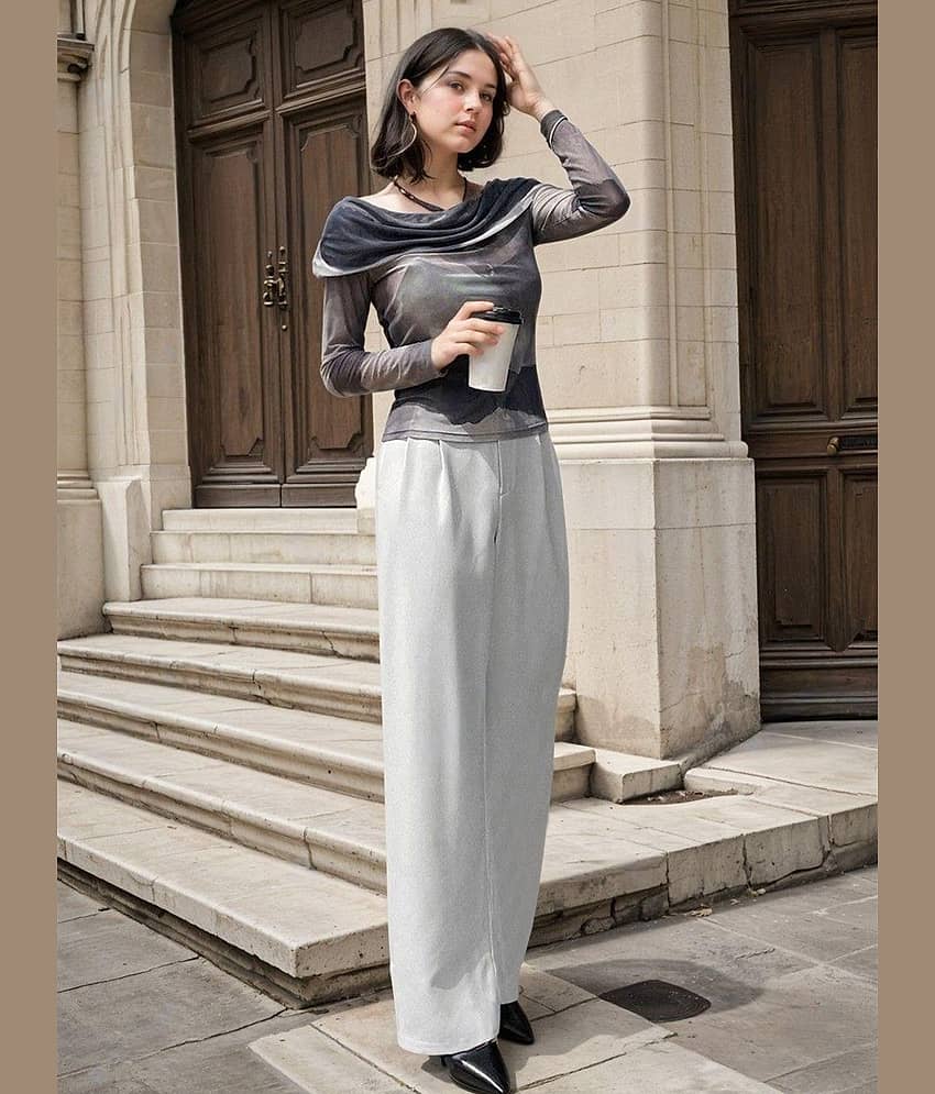 kotty Women Rayon Blend Korean Trousers ( White )