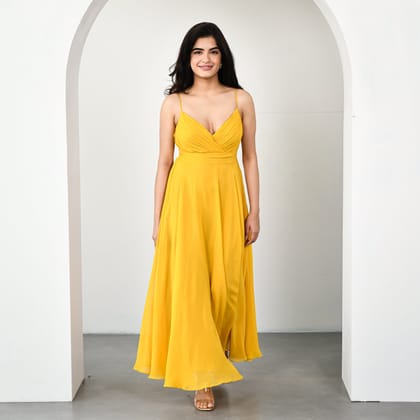 Olivia Yellow Georgette Dress-XS