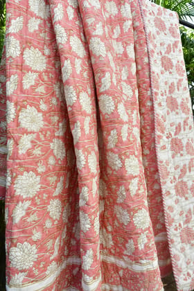 Pink Floral Quilt, Reversible Comfort : Jaipur Elegance Double 90x108 inches
