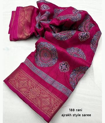Bhuwal Fashion Art Silk Printed Banarasi saree With Unstitched Blouse Piece ( Red )