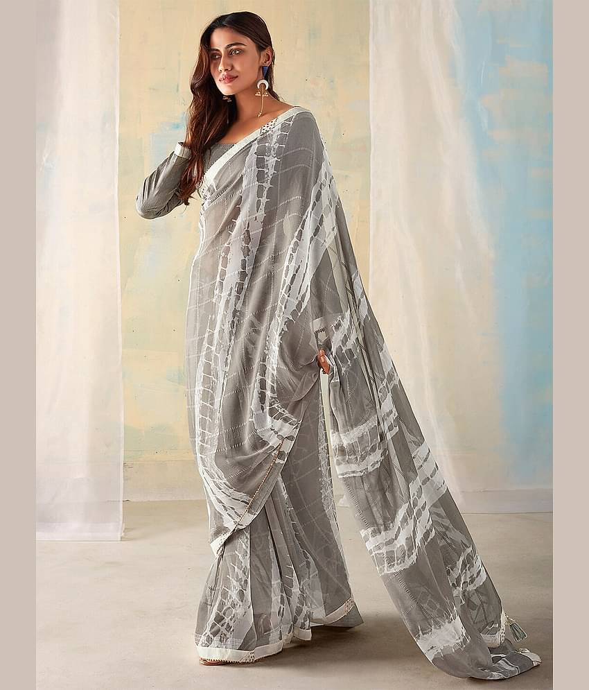 BLEESBURY Georgette Checks Saree With Unstitched Blouse Piece ( Green )