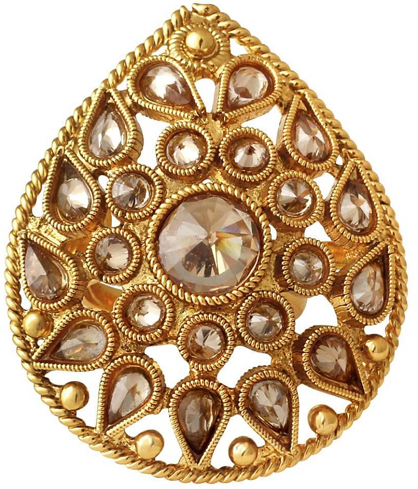 Spargz Traditional Gold Plated AD Stone LCT Color Antique Koyari Finger Ring For Women AIFR 117