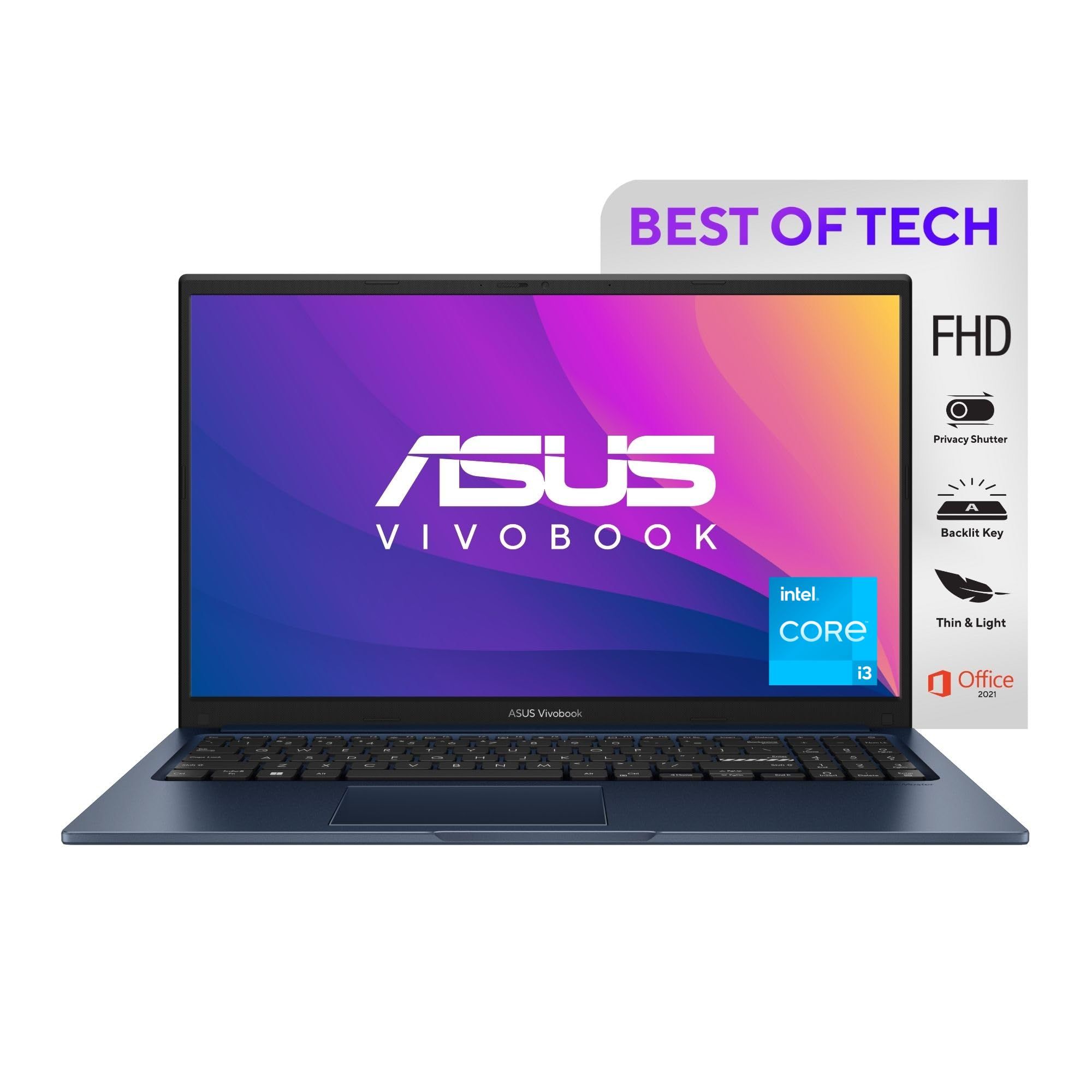 ASUS Vivobook 15 (2023), Intel Core i3-1315U 13th Gen, 15.6" (39.62 cms) FHD, Thin and Light Laptop (8GB/512GB SSD/Integrated Graphics/Windows 11/Office 2021/Backlit KB/Blue/1.7 kg), X1504VA-NJ321WS ASUS Vivobook 15 (2023), Intel Core i3-1315U 13th Gen,