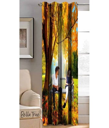 BELLA TRUE Abstract Printed Semi-Transparent Eyelet Curtain 9 ft ( Pack of 1 ) - Multicolor