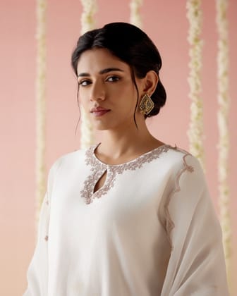 Rose White Dori Embroidered Kurta with Narrow Pants & Dupatta - Set of 3-XXS / XXS
