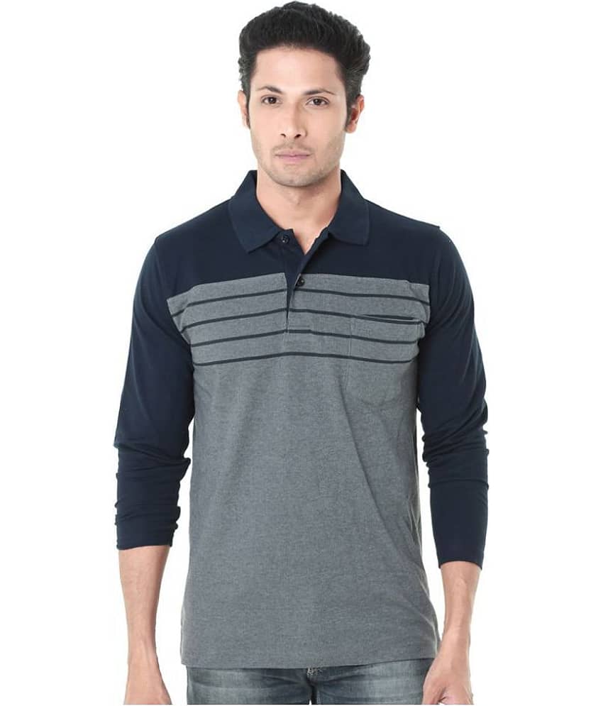 BULLMER Pack of 1 Cotton Blend Regular Fit Colorblock Full Sleeves Men's Polo T Shirt ( Multicolor )