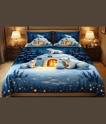 YKNIP 7D Digital Print Blue Cotton 1 Double Bedsheet with 2 Pillow Covers ( 254 cm x 228 cm )