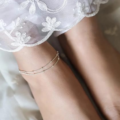 925 Sterling Silver Two Line Chain Silver Anklet (Single)
