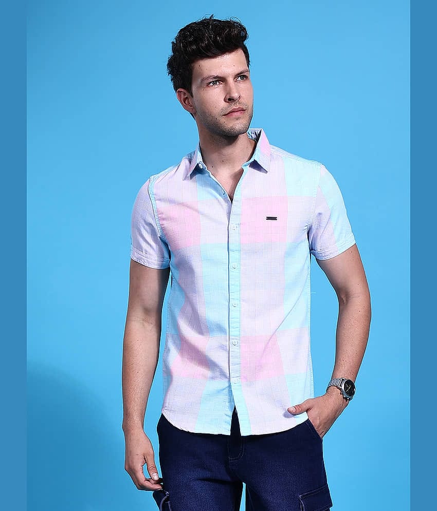 The Indian Garage Co. Poly Cotton Slim Fit Checks Half Sleeves Men's Casual Shirt - Pink ( Pack of 1 )