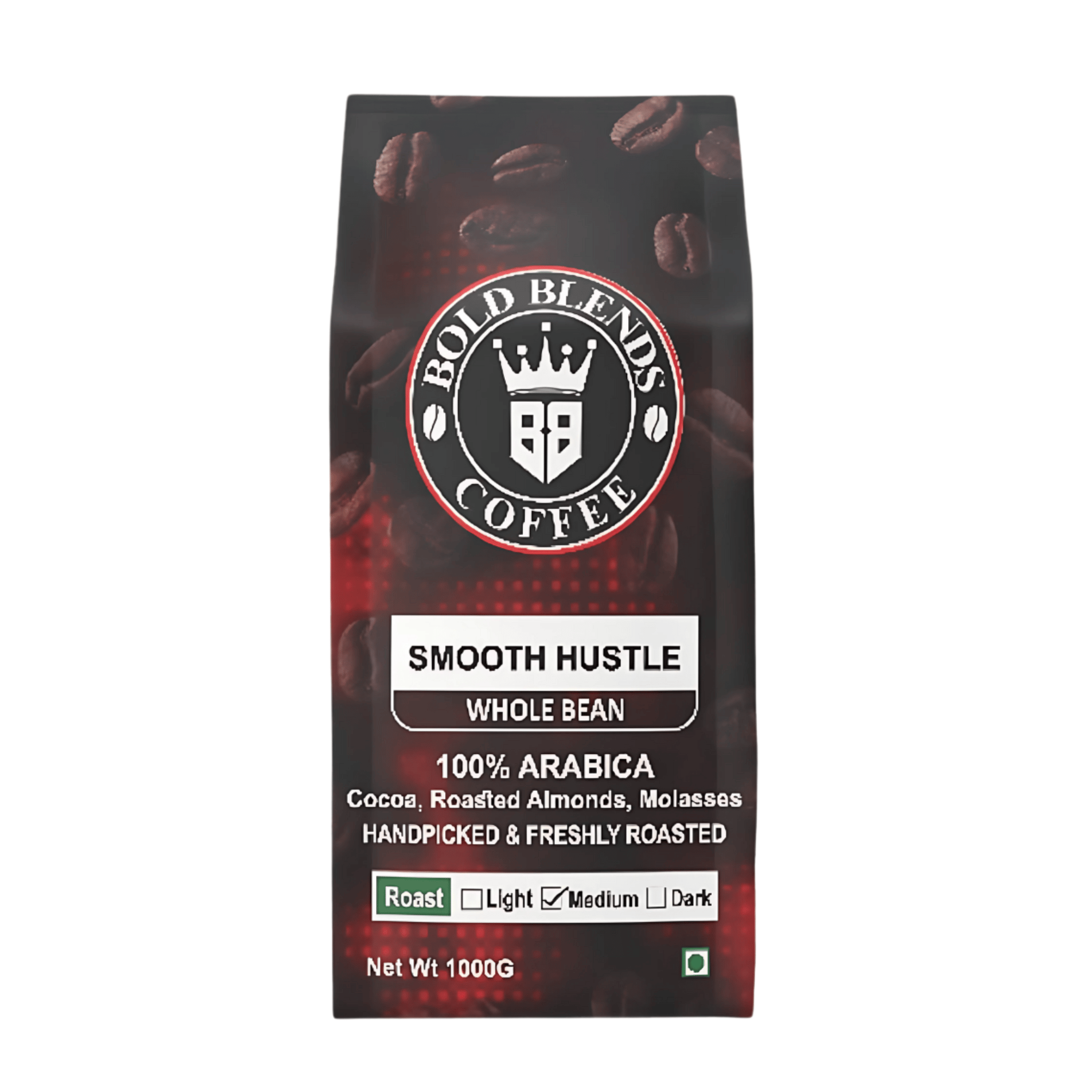 Bold Blends Smooth Hustle 1kg Roasted Whole Beans 100% Arabica Bean Specially Crafted for Espresso Lovers Medium to Dark Roasted Hot Air Roasting for Rich Crema Energize Yourself with the Strongest Caffeinated Coffee