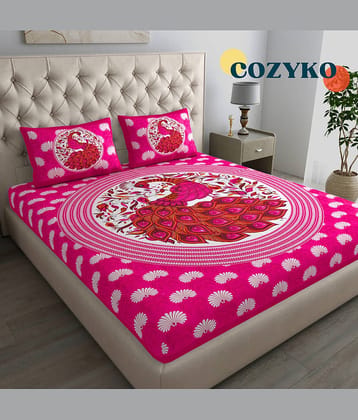COZYKO Cotton 1 Double Bedsheet with 2 Pillow Covers ( Pink )