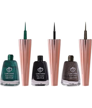 Looks United Metallic Long Lasting Intense Single Stroke Fashion Eyeliner (Metallic Forest Green, Coal Black, Matallic Brunette Brown)Pack Of 3