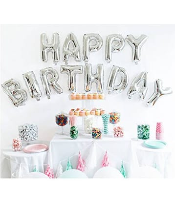 Happy Birthday Letter Foil Balloon Set of (Silver)+HD Metallic Balloons (Black and Silver) Pack of 30pcs for Bithday Party Decoration