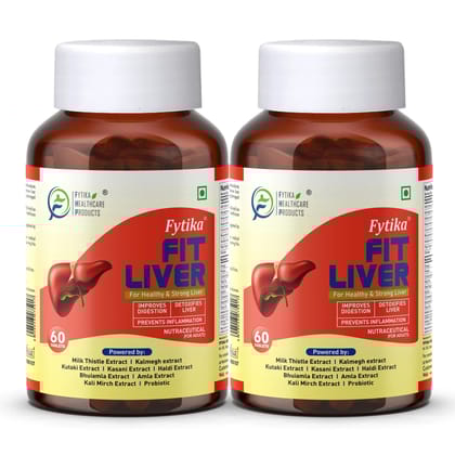 Fytika Fit Liver | Liver Detox Supplement | Liver Detox with Milk Thistle, Kalmegh, Kutaki, Kasani, Haldi | For Men & Women | Pack of 2 (120 Tabs)