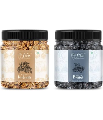 Lila Dry Fruits Black Raisin (500gm) & Walnuts(500gm) Combo | Kali Dakh Akhrot Combo