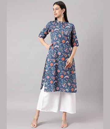 Divena - Blue Cotton Women's Straight Kurti ( Pack of 1 )