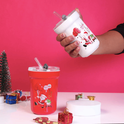 Christmas ceramic sipper with glass straw Christmas ceramic sipper with glass straw