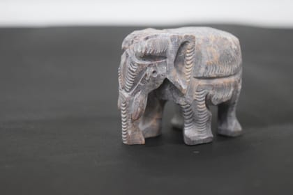 Handcrafted Wooden Elephant Figurine, Rustic Gray, Decorative Sculpture with Carved Details, Home Decor