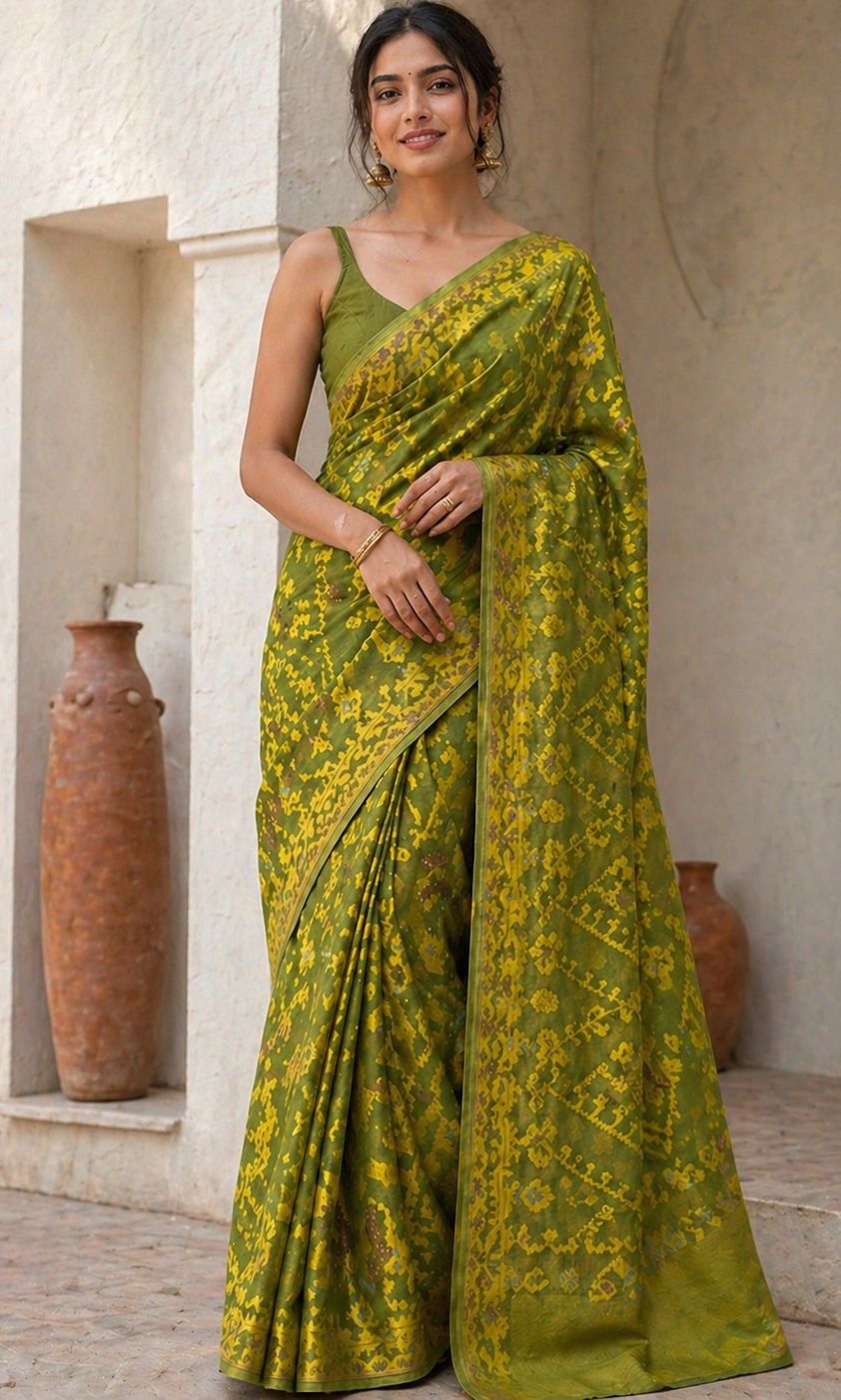 Cotton Jamdani Saree in Green