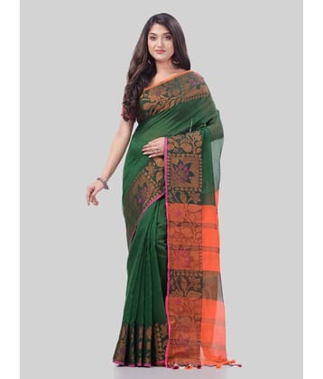 Desh Bidesh Cotton Silk Embellished Saree With Unstitched Blouse Piece ( Green )