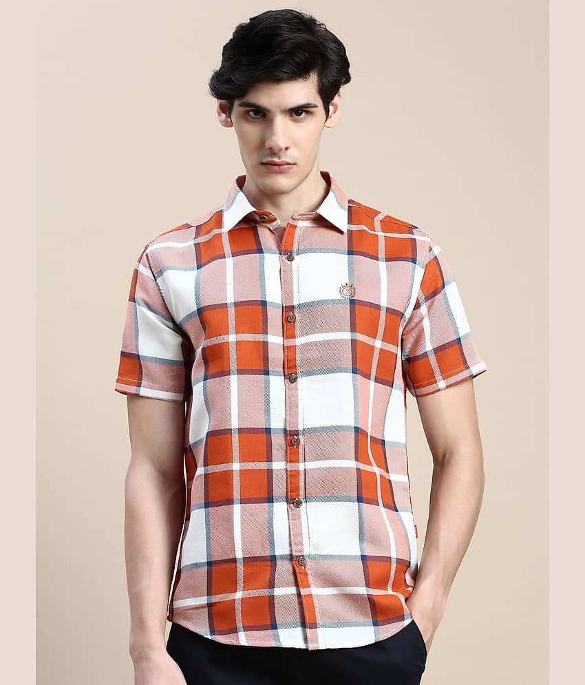 Showoff Cotton Blend Regular Fit Checks Half Sleeves Men's Casual Shirt - Orange ( Pack of 1 )