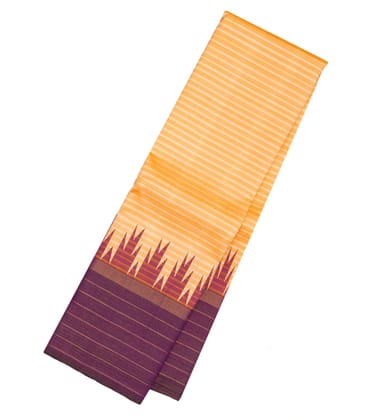 Sandal Handloom Korvai  Kanchipuram Silk Saree With Stripes-Sandal