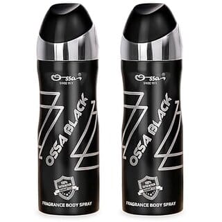 Ossa Black Body Spray For Men  Ambery Woody And Citrusy Long Lasting Aroma  200ml Each (Pack of 2)