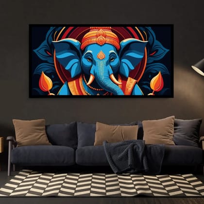 Luminary Midnight Blessings – Bold Ganesha Muse Museum-Quality Cotton Canvas Art for Luxe Décor | Frame Size (127 X 69 Cm) | Frame Type (Black) | 5-Year Warranty