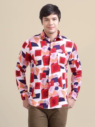 Men'S Premium Rayon Shirt With Red And Blue Print-S-38