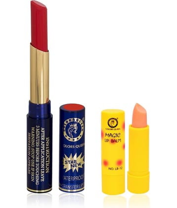 Colors Queen Queen Lips Matte Lipstick Waterproof with Smooth Application Magic Lipbalm (Packof2)